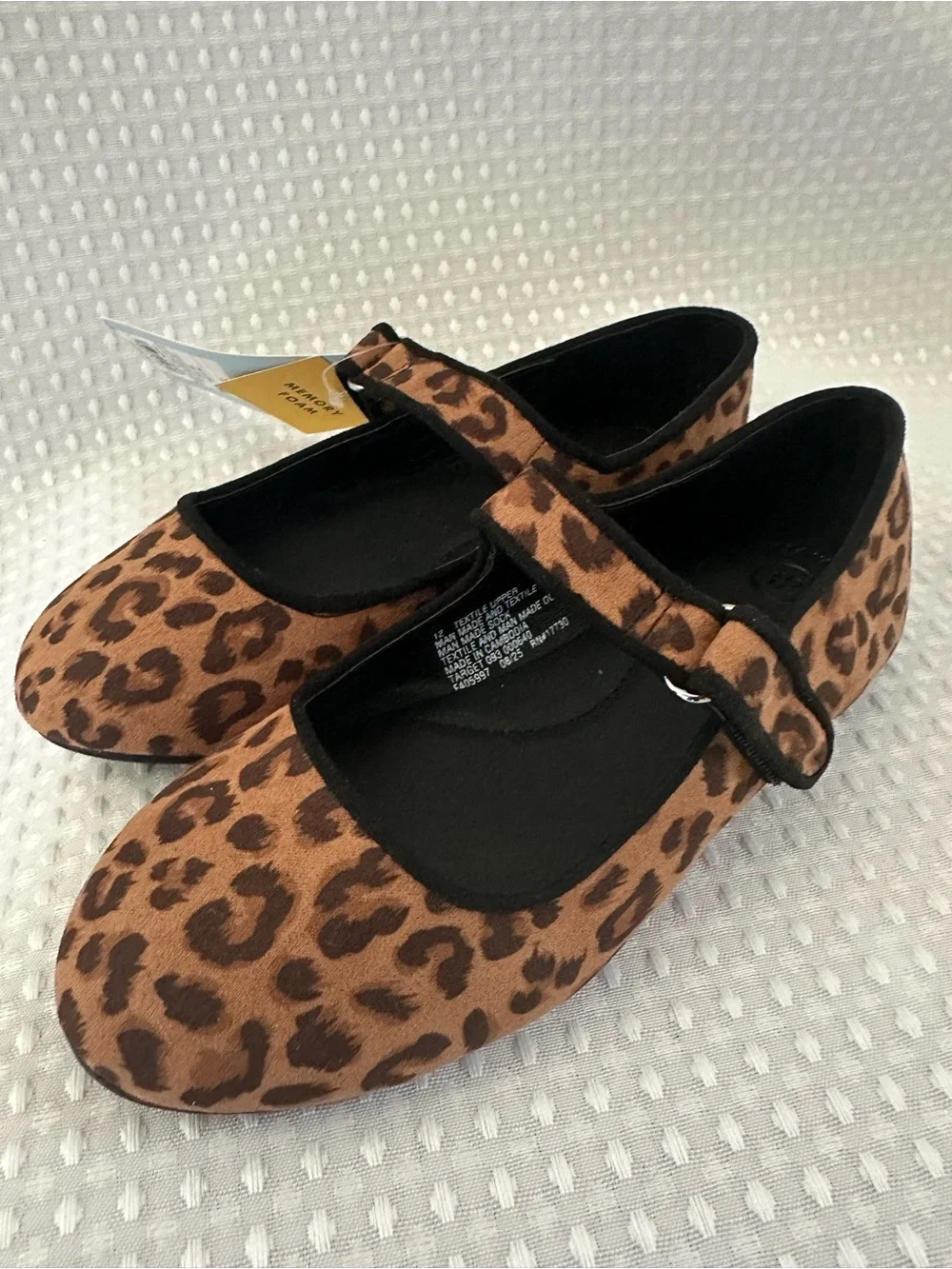 Cat & Jack Tan and Black Leopard Print Mary Jane Flats (Addy) NEW Size 12